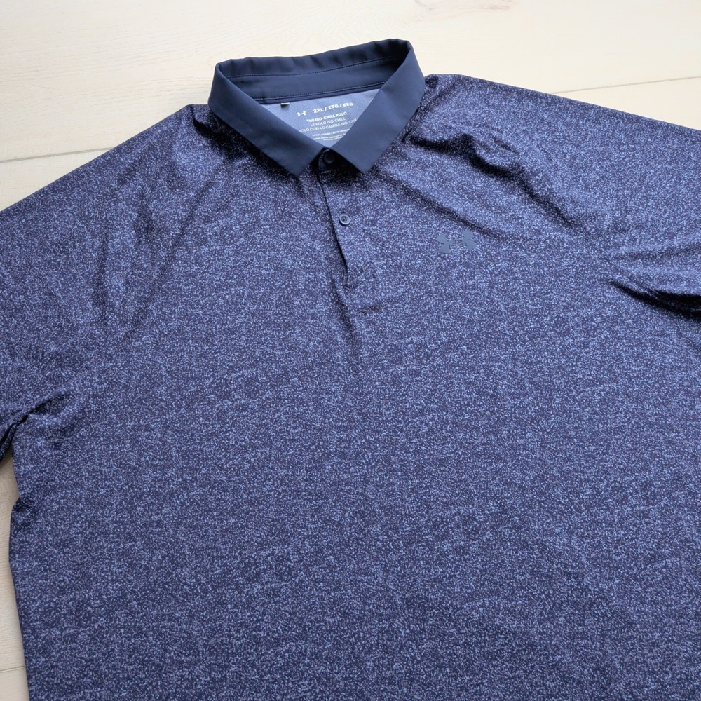 Under Armour Iso-Chill Golf Polo Shirt Mens 2XL Navy Blue Speckled Stretch